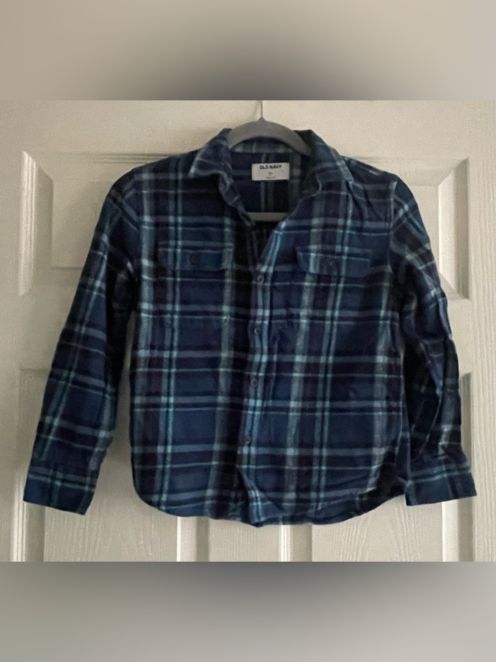 Old Navy Boy’s Blue and Teal Plaid Button-Down Shirt